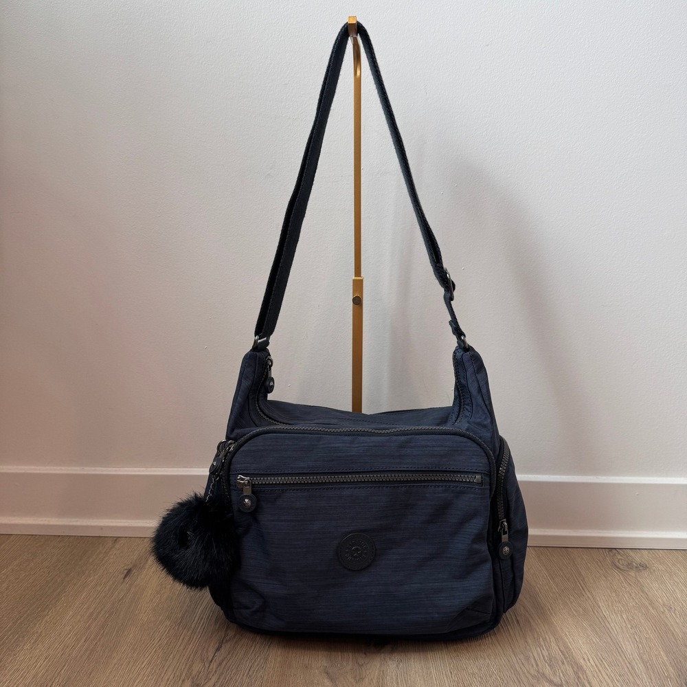 Kipling Gabbie Medium Crossbody Bag Navy Blue Heathered Nylon Multi-Pocket EUC - Picture 2 of 9